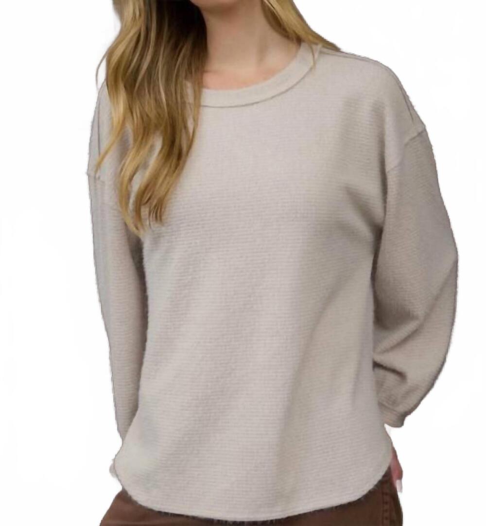 NEW BLU PEPPER round neck long sleeve fuzzy knit top in khaki